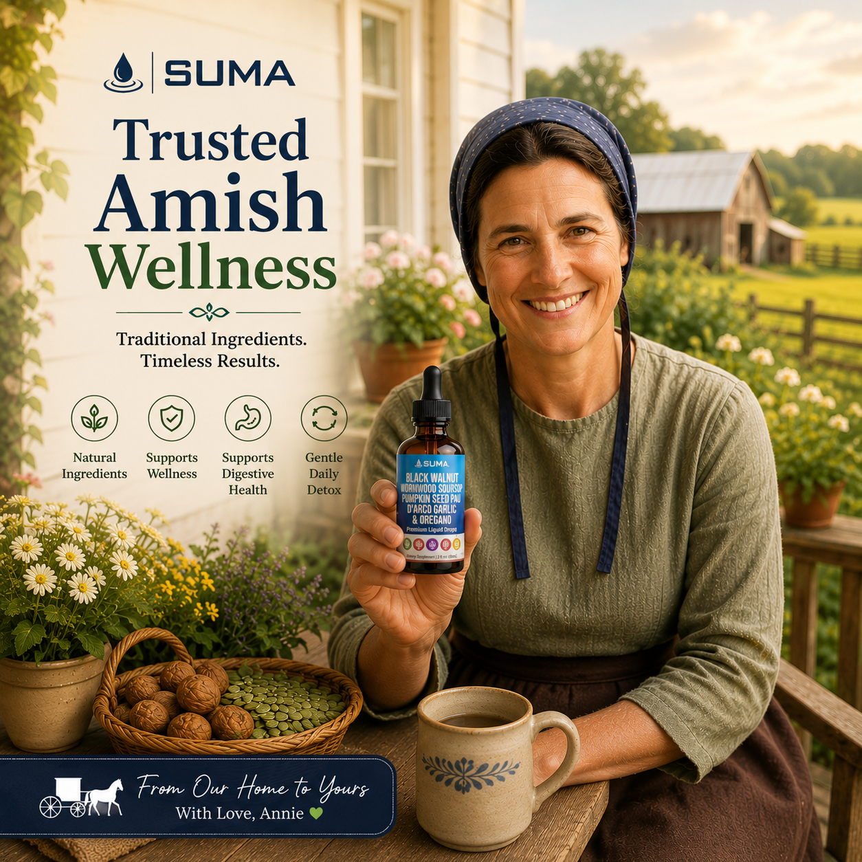 SUMA™ "No More Bloat" Herbal Cleanse - Black Walnut Wormwood Soursop Pumpkin Seed Pau D'arco Garlic & Oregano