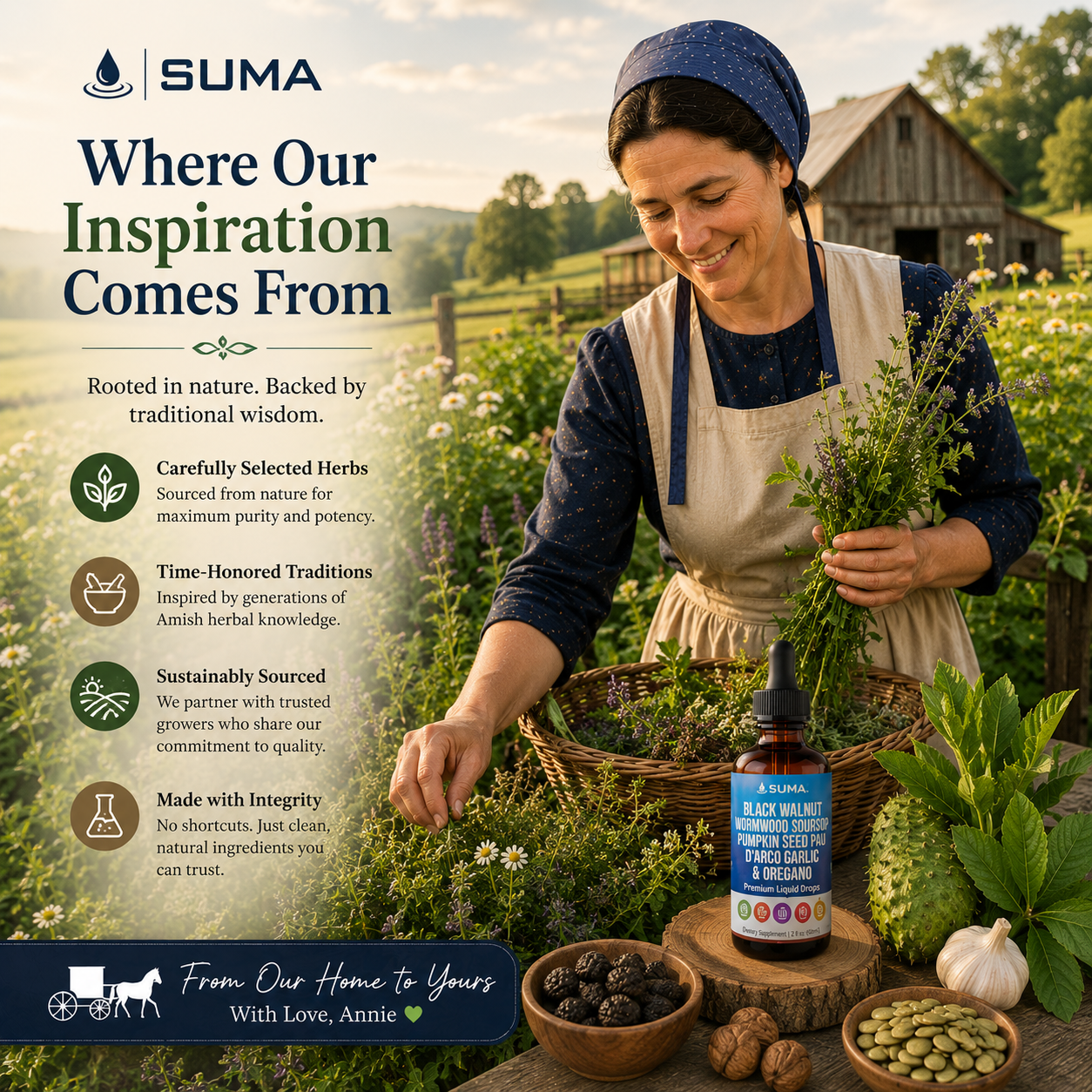 SUMA™ "No More Bloat" Herbal Cleanse - Black Walnut Wormwood Soursop Pumpkin Seed Pau D'arco Garlic & Oregano