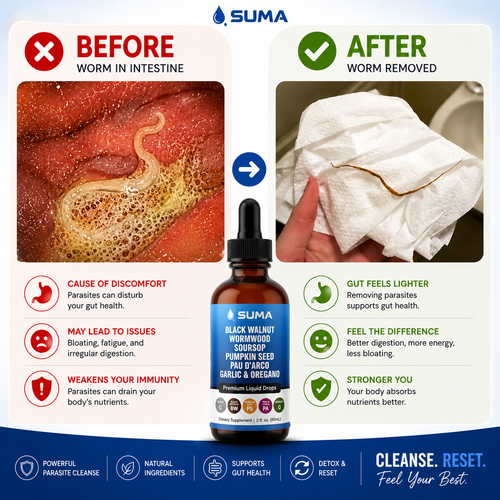 SUMA Parasite Cleanse - Black Walnut Wormwood Soursop Pumpkin Seed Pau D'arco Garlic & Oregano